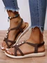 Pearl Beaded Thin Strap Cross Bohemian Casual Sandals