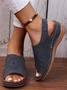 Ethnic Pattern Punched Hollow Velcro Vintage Hook And Loop Comfortable Wedge Sandals For Women