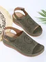 Ethnic Pattern Punched Hollow Velcro Vintage Hook And Loop Comfortable Wedge Sandals For Women