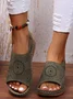 Ethnic Pattern Punched Hollow Velcro Vintage Hook And Loop Comfortable Wedge Sandals For Women