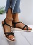 Pearl Beaded Thin Strap Cross Bohemian Casual Sandals