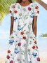 Casual Crew Neck Floral Short Sleeve Woven Dress