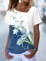 Floral Casual V Neck Short Sleeve T-Shirt