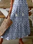 Casual H-Line V Neck Lightweight Geometric Floral Printed Short Sleeve Maxi Dress