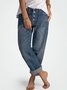 Blue Denim Buttoned Long Jeans Plain Daily Casual H-Line Straight Pants With Pockets