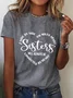 Sisters Text Letters Casual Crew Neck Short Sleeve Lightweight Loose T-Shirt