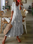 Casual H-Line V Neck Lightweight Geometric Floral Printed Short Sleeve Maxi Dress