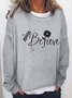 Women Dragonfly Floral Letters Casual Sweatshirt
