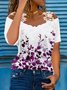 Casual Floral Short Sleeve V Neck Printed Top T-shirt