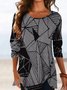 Casual Abstract Long Sleeve Crew Neck Printed Top T-shirt