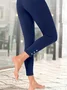 Plain Casual Leggings Tight Ankle Pants With Buttoned Design