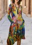 Women Vintage Ethnic Autumn Lightweight Daily Jersey 1 * Dress Long sleeve Regular Size Dress