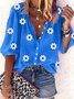 Casual Daisy Loose V Neck Three Quarter Sleeve Blouse