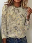 Vintage Paisley Printed Crew Neck Long Sleeve Casual Loose T-Shirt