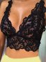 Women Sexy Plain All Season V neck Holiday Lace 3/4 Cup Gallus Bra Wirefree Bra