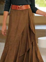 Casual Plain Autumn Suede Natural Daily Loose Midi A-Line Skirt for Women