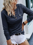 Casual Plain Autumn Micro-Elasticity Loose Jersey Long sleeve Notched Regular T-shirt for Women