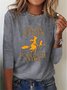 Witch Casual Loose Halloween H-Line Long Sleeve Jersey Crew Neck T-Shirt