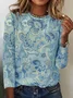 Vintage Paisley Printed Crew Neck Long Sleeve Casual Loose T-Shirt