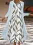 Two Piece Leaf Sleeveless Round Neck Printed Dress With Long Sleeve Outwear