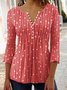 Striped Geometric Casual Autumn V neck Daily 3/4 Sleeve Regular Size Tunic Top