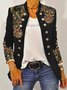 Ethnic Embroidery Stand Collar Casual H-Line Twill Long Sleeve Pilot Jacket