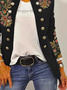 Ethnic Embroidery Stand Collar Casual H-Line Twill Long Sleeve Pilot Jacket