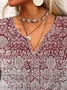 Ethnic Long Sleeve Notched Casual T-Shirt