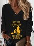 Halloween Long Sleeve V Neck Printed Top Sweatshirt