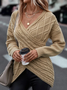 Daily Plain Casual Cross V Neck Tunic Winter Knitted Loose Long Sleeve Sweater
