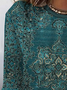 Mystery Mandala Printed Ethnic Floral Flared 3/4 Sleeve Loose Crew Neck T-Shirt