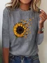 Casual Autumn Sunflower Micro-Elasticity Loose Jersey Standard Crew Neck Regular T-shirt for Women