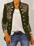 Ethnic Embroidery Stand Collar Casual H-Line Twill Long Sleeve Pilot Jacket
