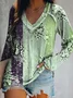 Long sleeve V Neck Floral Casual T-Shirt