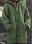 Plus Size Button Down Hooded Winter Knitted Pockets Cardigan Casual Mid-long Coat For Women