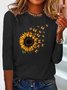 Casual Autumn Sunflower Micro-Elasticity Loose Jersey Standard Crew Neck Regular T-shirt for Women