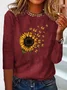 Casual Autumn Sunflower Micro-Elasticity Loose Jersey Standard Crew Neck Regular T-shirt for Women