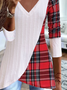 Color Block Plaid Printed Christmas V Neck Texture Casual Top Xmas Top