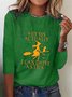 Witch Casual Loose Halloween H-Line Long Sleeve Jersey Crew Neck T-Shirt