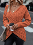 Daily Plain Casual Cross V Neck Tunic Winter Knitted Loose Long Sleeve Sweater