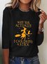 Witch Casual Loose Halloween H-Line Long Sleeve Jersey Crew Neck T-Shirt