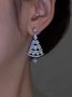 Banquet Party Silver Diamond Heart Earrings Christmas Tree Pattern Jewelry Xmas Earrings