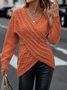 Daily Plain Casual Cross V Neck Tunic Winter Knitted Loose Long Sleeve Sweater