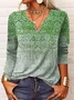 Ethnic Long Sleeve Notched Casual T-Shirt