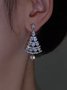 Banquet Party Silver Diamond Heart Earrings Christmas Tree Pattern Jewelry Xmas Earrings