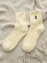 Casual Solid Color Cat Embroidered Pattern Cotton Coral Fleece Socks Home Daily Commute Accessories