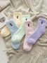 Casual Solid Color Cat Embroidered Pattern Cotton Coral Fleece Socks Home Daily Commute Accessories
