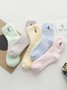 Casual Solid Color Cat Embroidered Pattern Cotton Coral Fleece Socks Home Daily Commute Accessories