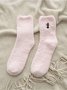 Casual Solid Color Cat Embroidered Pattern Cotton Coral Fleece Socks Home Daily Commute Accessories