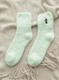 Casual Solid Color Cat Embroidered Pattern Cotton Coral Fleece Socks Home Daily Commute Accessories